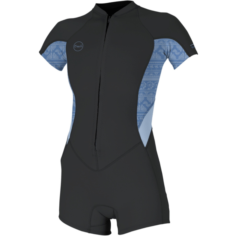 2026 O'Neill Womens Bahia 2mm Front Zip Springsuit Wetsuit 5293 - Tempered Steel / Surf Abstract / Chambry Blu